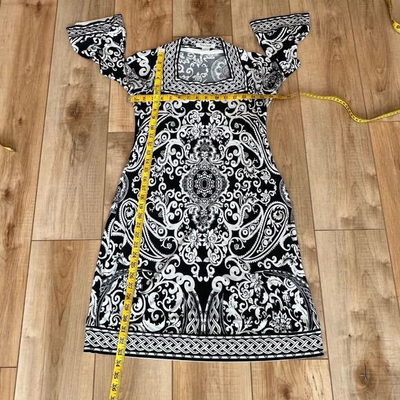WHBM Black & White 3/4 Sleeve Square Neck Lightweight Pattern Midi-Knee Size XS - Picture 4 of 12
